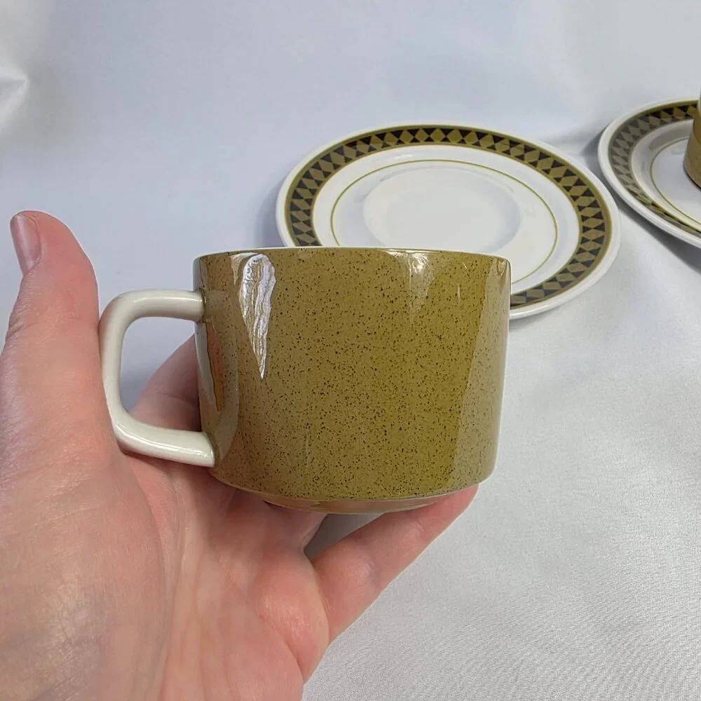 TWO Mikasa Mediterrania Dominique & Avocado Green Cup & Saucer Sets